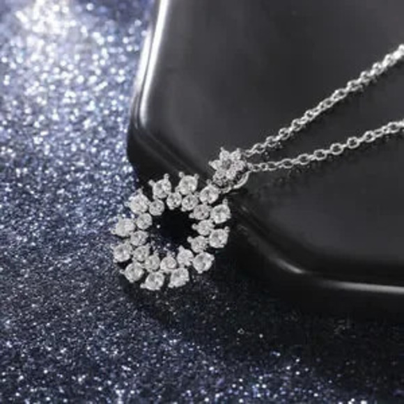 Jewelry - ?? Dainty Shiny Hollow Round CZ Silver Plated Dainty Necklace for Women,E